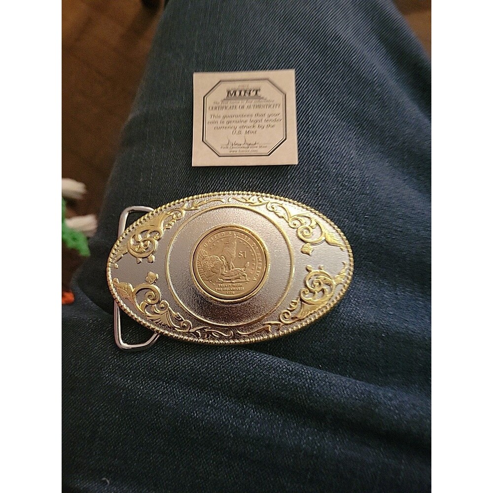 US Mint Sacagawea $1 Dollar Coin Treaty With The Delawares in 1778 Belt Buckle